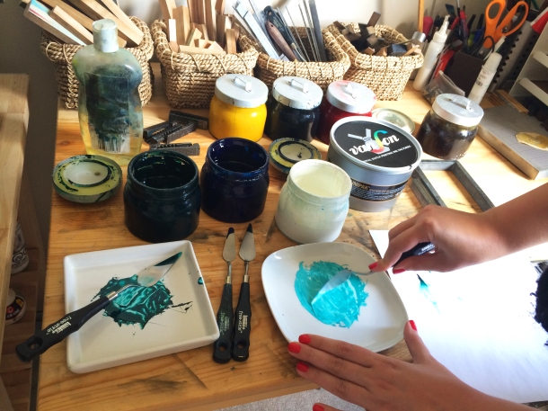 Edmonton Uppercase Press Letterpress Workshop: Mixing turquoise ink